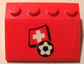 Lego Slope 33 3 x 4 with Flag of Switzerland and Soccer Ball on Red Background Pattern (Sticker) - Set 3407