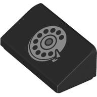 Lego Brick Sloped 30° 1 x 2 x 2/3 with Rotary Phone Print / Black
