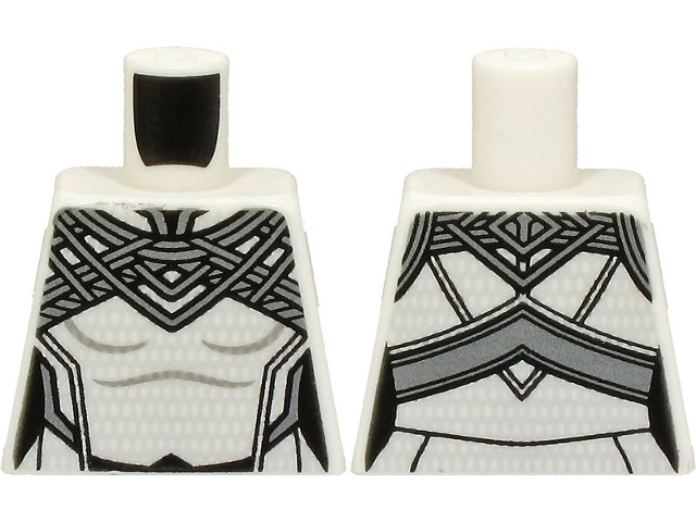 Lego Torso Female Silver Armor, Collar and Hexagons Pattern / White