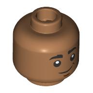 Lego Minifig Head Wim, Thick Black Eyebrows, Reddish Brown Lines, Neutral/Scared / Medium Nougat