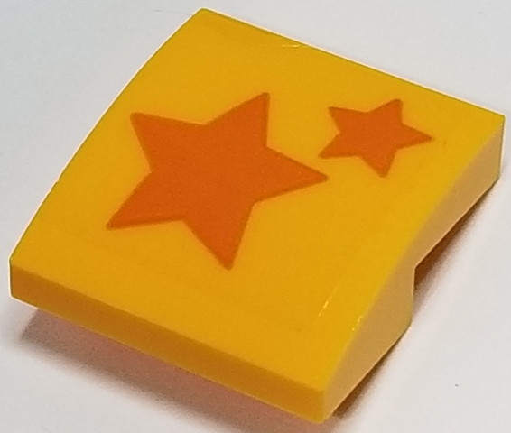 Lego Slope, Curved 2 x 2 x 2/3 with Two Orange Stars on Transparent Background Pattern (Sticker) - Set 40228 / Bright Light Orange