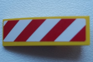 Lego Slope, Curved 3 x 1 with Red and White Danger Stripes Pattern Model Left Side (Sticker) - Set 60076 / Yellow