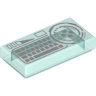 Lego Tile 1 x 2 with White Keyboard print / Trans-Light Blue