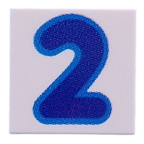 Lego Tile 2 x 2 with Dark Blue '2' Print / White