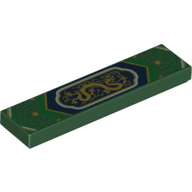 Lego Tile 1 x 4 with Gold Dragon with Dark Blue Background Print / Dark Green