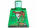 Lego Torso Safari Vest with Buttons and Pockets over White Shirt, Black Belt with Buckle, Red Neckerchief Scarf, Brown Pistol and Thin Ropes Pattern / Green