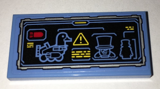 Lego Tile 2 x 4 with Batcomputer Penguin and Duck Tank Status Pattern (Sticker) - Set 70909 / Medium Blue