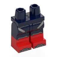 Lego Hips with Dark Blue Legs and Red Boots Pattern with Silver Straps, Knees Pads, Toes Print / Dark Blue
