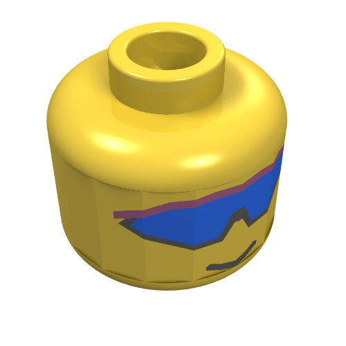 Lego Minifig Head, Blue Wrap-Around Sunglasses Print [Blocked Open Stud] / Yellow