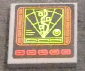 Lego Tile 2 x 2 with Computer Screen with Radar, Waved Line and Red Buttons Pattern (Sticker) - Set 76023 / Dark Bluish Gray