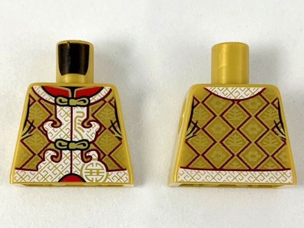 Lego Torso Ornate Gold, White, and Dark Red Vest over Red Shirt Pattern / Pearl Gold