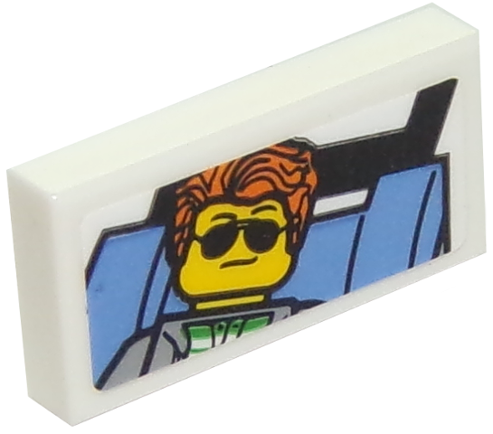 Lego Tile 1 x 2 with Cool Customer Photo Pattern (Sticker) - Set 10261 / White