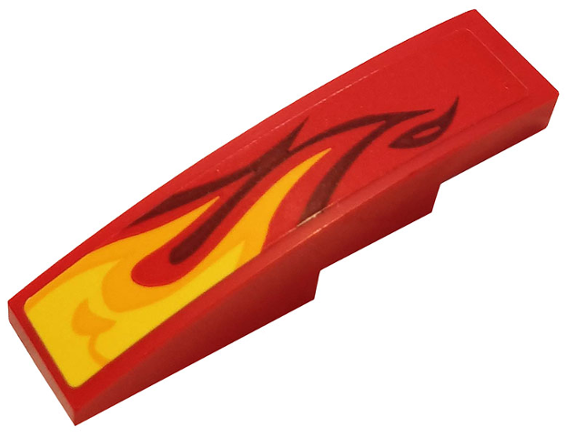 Lego Slope, Curved 4 x 1 with Yellow and Orange Flame Pattern Model Right Side (Sticker) - Set 70667