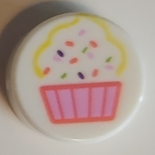 Lego Tile Round 1 x 1 with Bright Pink/Dark Pink Muffin/Cupcake Heart Print
