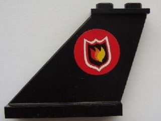 Lego Tail 4 x 1 x 3 with Fire Logo Badge on Red Circle Background Pattern Model Left Side (Sticker) - Set 7906 / Black