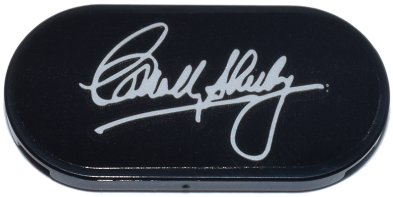 Lego Tile, Round 2 x 4 Oval with Silver Script 'Carroll Shelby' Signature Pattern (Sticker) - Set 10357
