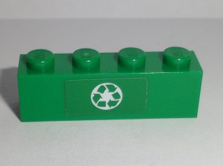 Lego Brick 1 x 4 with Green Recycling Arrows Pattern (Sticker) - Set 60118 / Green