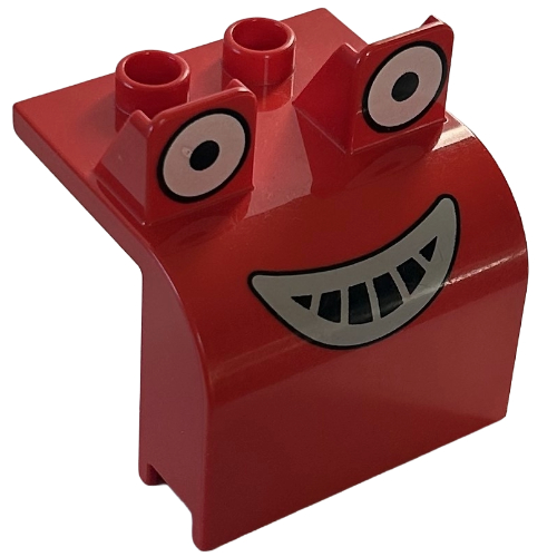 Lego Duplo Bulldozer Front with Eyes Looking Straight and Smile Print (Muck) / Red
