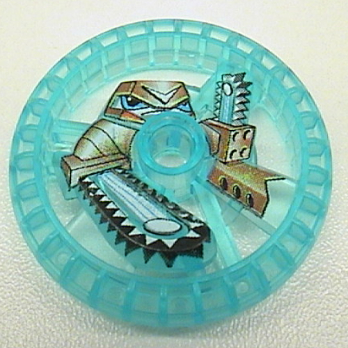 Lego Technic Disc 5 x 5 Notched, Chain-Saw Print / Trans-Light Blue