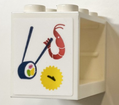 Lego Container, Cupboard 2 x 3 x 2 - Hollow Studs with Number 1 on Yellow Starburst, Sushi and Red Shrimp Pattern (Sticker) - Set 41704
