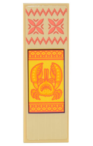 Lego Tile 2 x 6 with Banner with Coral Geometric Flowers and Zigzags, and Orange Crab Monster Tamatoa on Yellow Background Pattern (Sticker) - Set 43205 / Tan