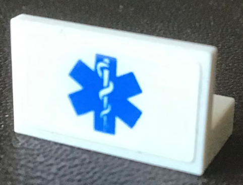 Lego Panel 1 x 2 x 1 with Blue EMT Star of Life Pattern (Sticker) - Set 2064 / White