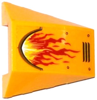 Lego Wedge 4 x 4 Triple Curved No Studs with Red and Yellow Flame, Vents and Rivets Pattern Model Left Side (Sticker) - Set 70144