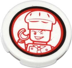 Lego Tile, Round 2 x 2 with Chef Winking Pattern (Sticker) - Set 79104 / White