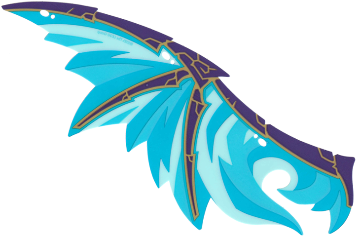 Lego Wing, Left, with Dark Purple Bones, Gold Outline, Light Aqua, Medium Azure and Dark Azure Membranes Print