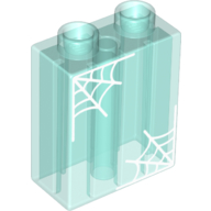Lego Duplo Brick 1 x 2 x 2 with Spider Webs print / Trans-Light Blue