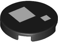 Lego Tile, Round 2 x 2 with Bottom Stud Holder with 2 White Squares Pattern (BrickHeadz WALL-E Eye) / Black