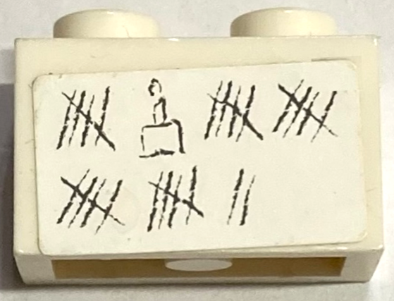 Lego Brick 1 x 2 with Tally Marks and Cake with Candle Pattern (Sticker) - Set 6242 / White