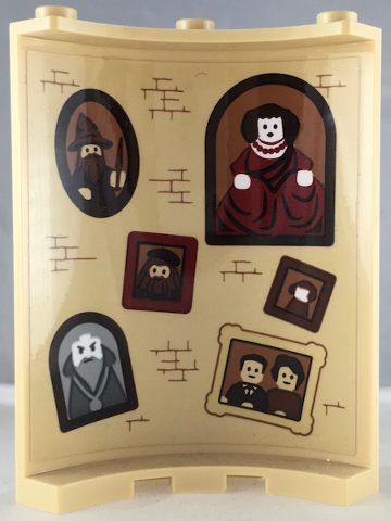 Lego Cylinder Quarter 4 x 4 x 6 with Bricks and Six Portraits with Wizard Pattern on Inside (Sticker) - Set 71043 / Tan