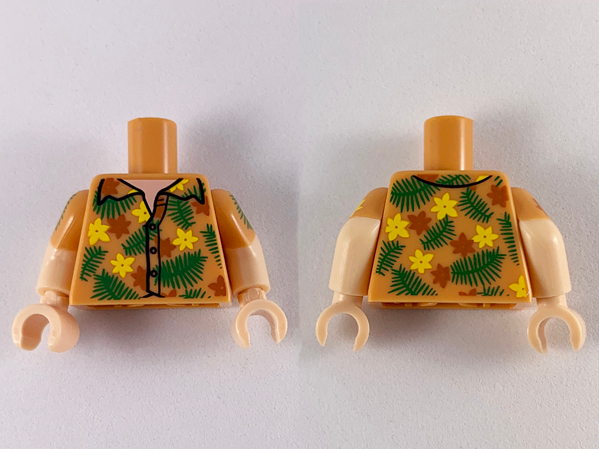 Lego Torso Hawaiian Shirt Pattern / Light Nougat Arms with Nougat Short Sleeves and Hawaiian Pattern / Light Nougat Hands