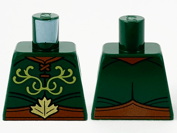 Lego Torso Shirt with Bright Light Yellow Filigree, Reddish Brown Belt with Gold Leaf Pattern / Dark Green
