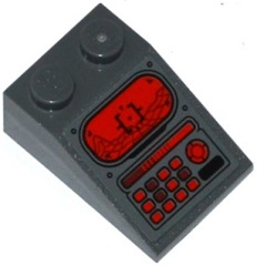 Lego Slope 33 3 x 2 with Head-Up Display (HUD), Red Light Bar and Buttons Pattern (Sticker) - Set 76027 / Dark Bluish Gray