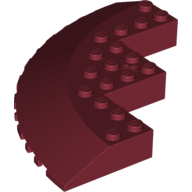 Lego Brick Round Corner 10 x 10 with Slope 33° Edge, Axle Hole, Facet Cutout / Dark Red
