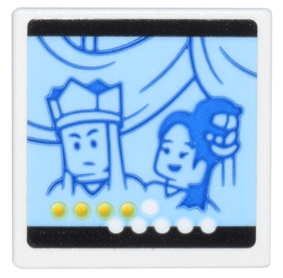 Lego Road Sign 2 x 2 Square with Open O Clip with Bright Light Blue Karaoke Screen with 2 Minifigures and Yellow and White Circles Pattern (Sticker) - Set 80036