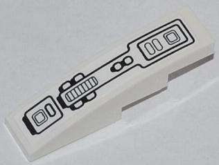 Lego Slope, Curved 4 x 1 with Black Mechanical Pattern (Sticker) - Set 70504 / White
