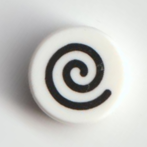 Lego Tile Round 1 x 1 with Black Swirl Print / White