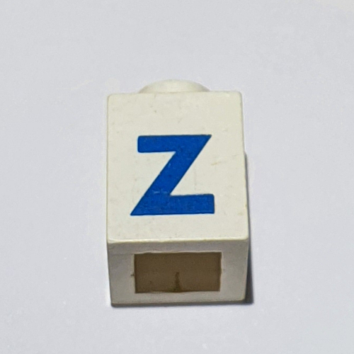 Lego Brick 1 x 1 with Blue 'Z' Print (Bold Font) / White