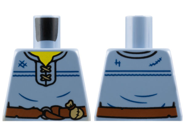 Lego Torso Vest, Yellow Neck and Reddish Brown Belt with Dark Tan Pouch Pattern / Sand Blue