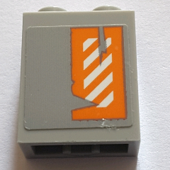Lego Brick 1 x 2 x 2 with Inside Stud Holder with Worn Orange and White Danger Stripes Pattern Right Wing Left Side (Sticker) - Set 75144