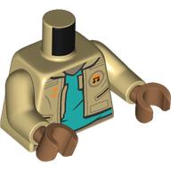 Lego Torso, Jacket, Music Note, Dark Turquoise Shirt Print, Tan Arms, Medium Nougat Hands