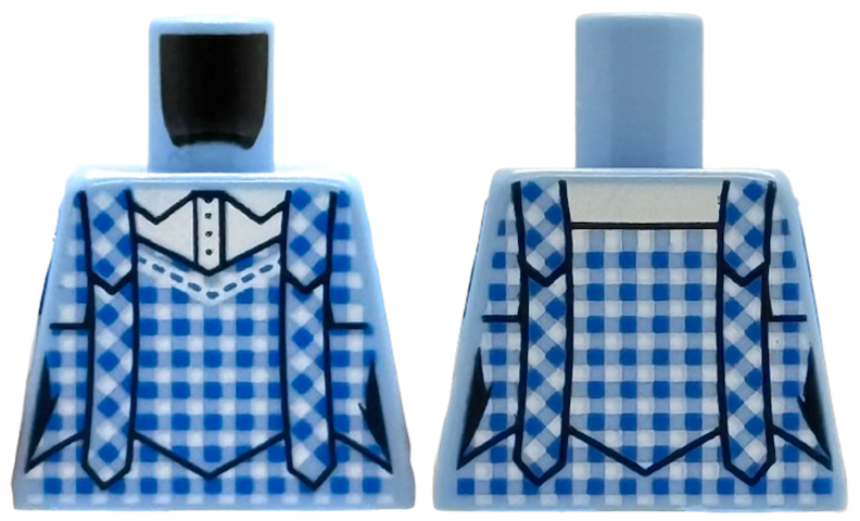 Lego Torso Blue Checkered Gingham Pinafore Dress over White Shirt Pattern / Bright Light Blue
