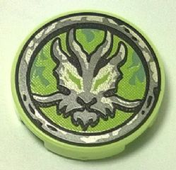 Lego Tile, Round 2 x 2 with Bottom Stud Holder with Airjitzu Ghost Symbol Pattern / Yellowish Green