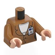 Lego Torso, Coat, White Shirt, ID Badge Print, Medium Nougat Arms, Light Nougat Hands