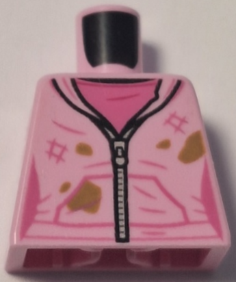 Lego Torso Female Jacket with Hood and Silver Zipper over Dark Pink Shirt, Dark Tan Dirt Stains Pattern / Bright Pink