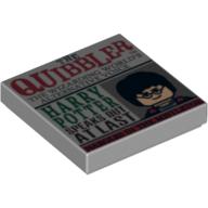 Lego Tile 2 x 2 with Newspaper 'THE QUIBBLER' Print / Light Bluish Gray