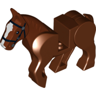 Lego Animal, Horse, Moveable Legs with Black Bridle and White Blaze Print / Reddish Brown